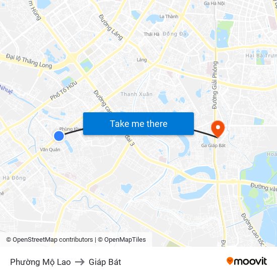 Phường Mộ Lao to Giáp Bát map