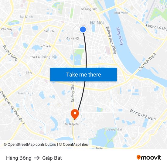 Hàng Bông to Giáp Bát map