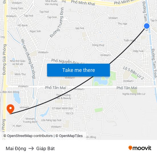 Mai Động to Giáp Bát map