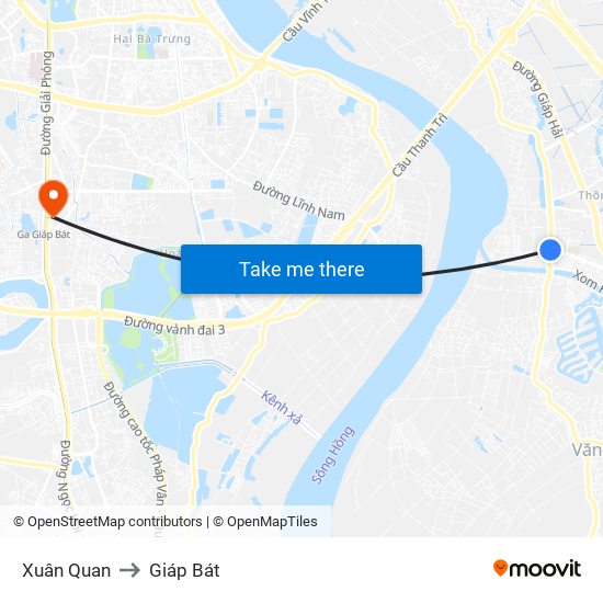 Xuân Quan to Giáp Bát map