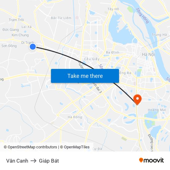 Vân Canh to Giáp Bát map