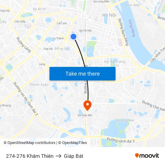 274-276 Khâm Thiên to Giáp Bát map