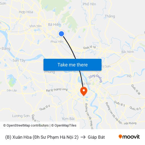 (B) Xuân Hòa (Đh Sư Phạm Hà Nội 2) to Giáp Bát map