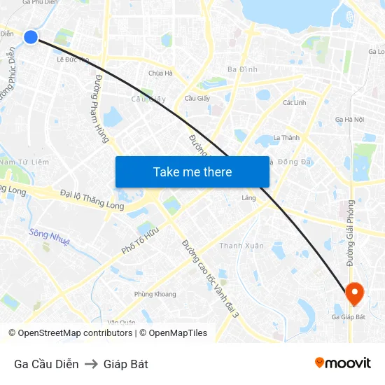 Ga Cầu Diễn to Giáp Bát map