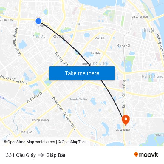 331 Cầu Giấy to Giáp Bát map