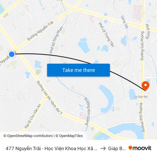 477 Nguyễn Trãi - Học Viện Khoa Học Xã Hội to Giáp Bát map