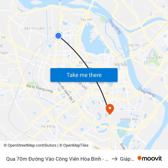 Qua 70m Đường Vào Công Viên Hòa Bình - Phạm Văn Đồng to Giáp Bát map