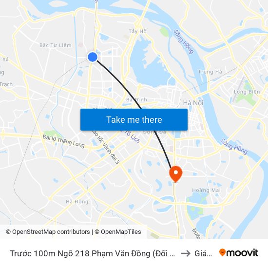 Trước 100m Ngõ 218 Phạm Văn Đồng (Đối Diện Công Viên Hòa Bình) to Giáp Bát map