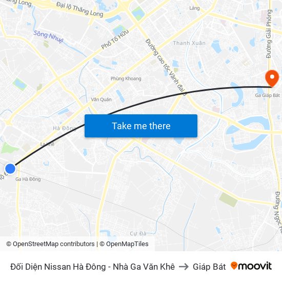 Đối Diện Nissan Hà Đông - Nhà Ga Văn Khê to Giáp Bát map