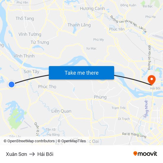 Xuân Sơn to Hải Bối map