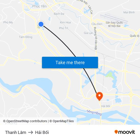 Thanh Lâm to Hải Bối map