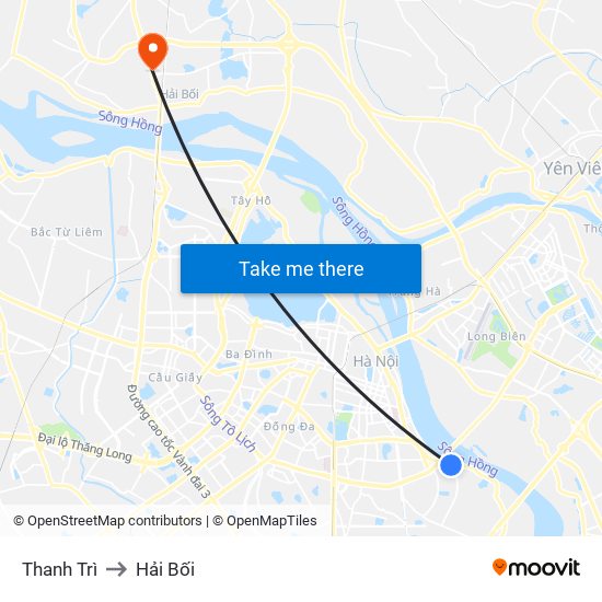 Thanh Trì to Hải Bối map