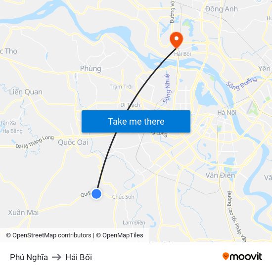 Phú Nghĩa to Hải Bối map