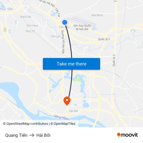 Quang Tiến to Hải Bối map