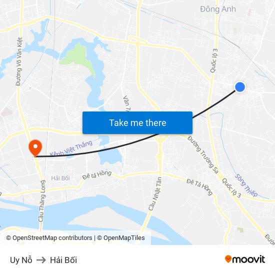 Uy Nỗ to Hải Bối map