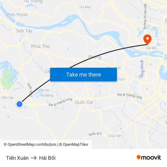 Tiến Xuân to Hải Bối map