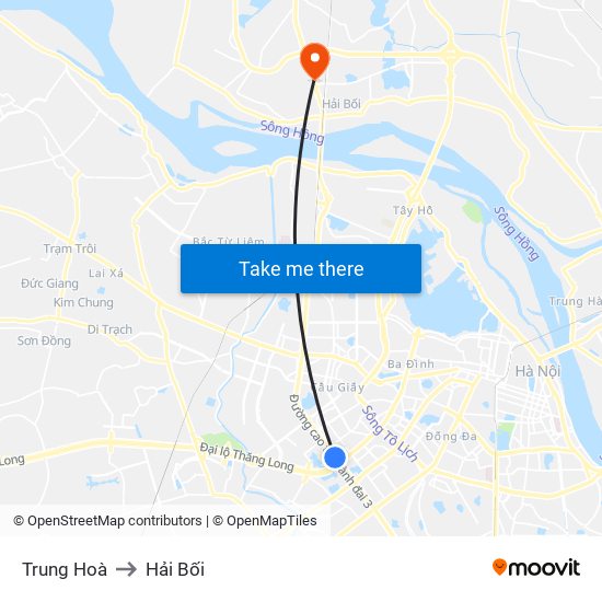 Trung Hoà to Hải Bối map