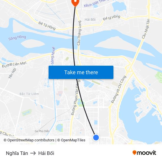 Nghĩa Tân to Hải Bối map