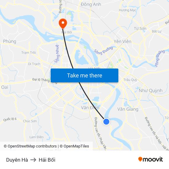 Duyên Hà to Hải Bối map