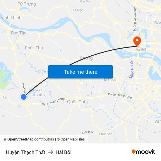 Huyện Thạch Thất to Hải Bối map