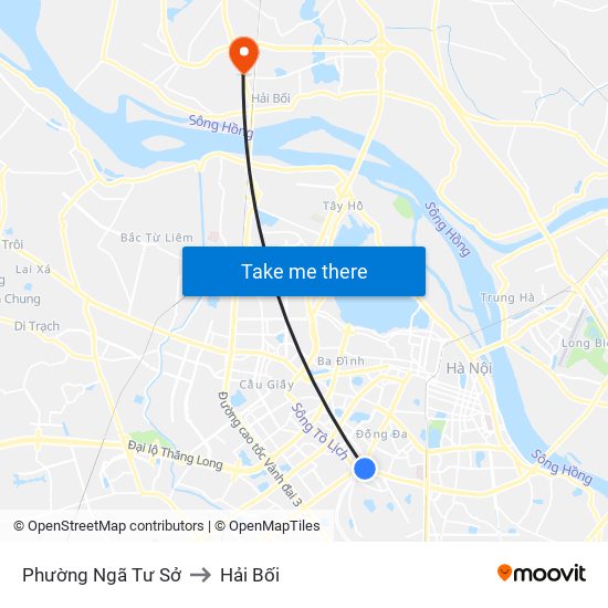 Phường Ngã Tư Sở to Hải Bối map