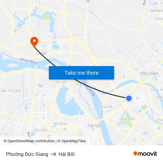 Phường Đức Giang to Hải Bối map
