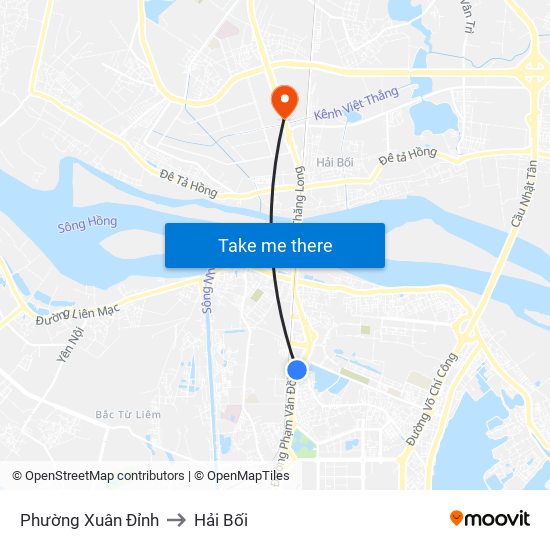 Phường Xuân Đỉnh to Hải Bối map