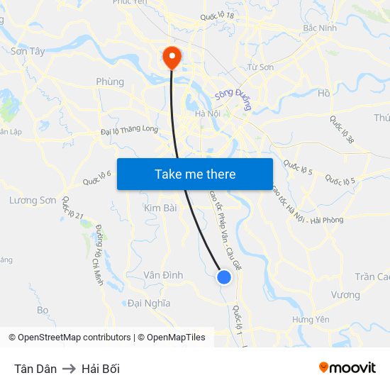 Tân Dân to Hải Bối map