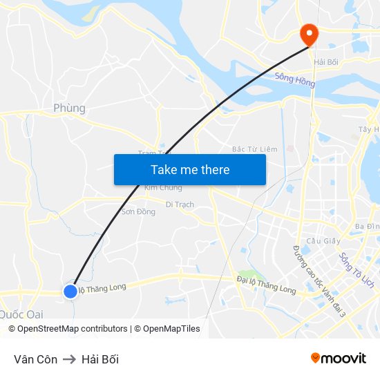 Vân Côn to Hải Bối map