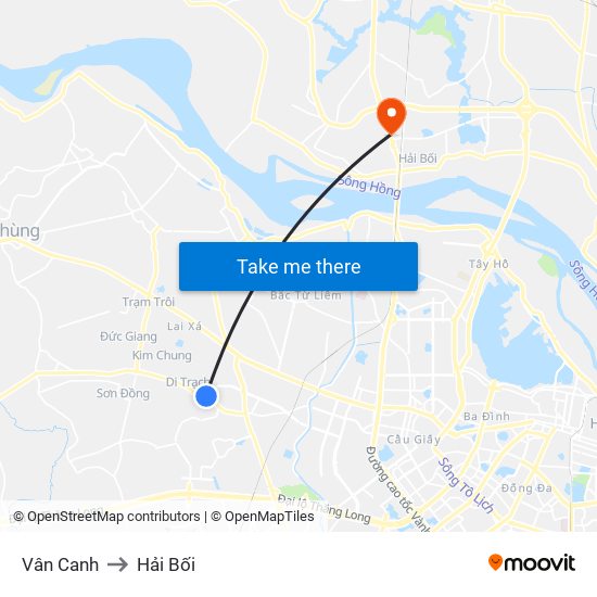 Vân Canh to Hải Bối map