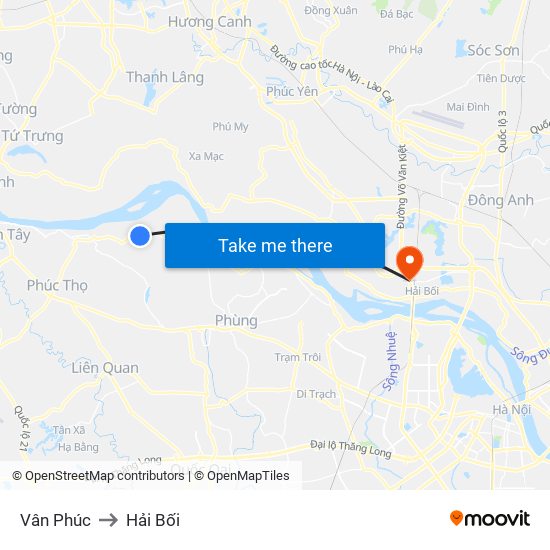 Vân Phúc to Hải Bối map