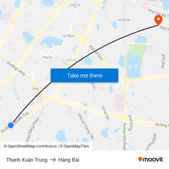 Thanh Xuân Trung to Hàng Bài map