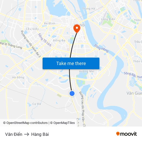 Văn Điển to Hàng Bài map