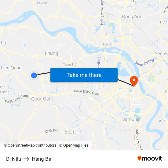 Dị Nậu to Hàng Bài map