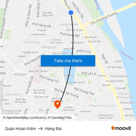 Quận Hoàn Kiếm to Hàng Bài map