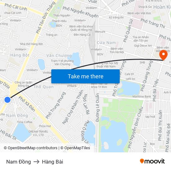Nam Đồng to Hàng Bài map