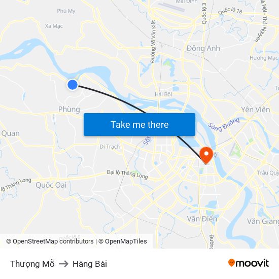 Thượng Mỗ to Hàng Bài map