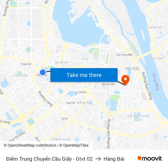 Điểm Trung Chuyển Cầu Giấy - Gtvt 02 to Hàng Bài map