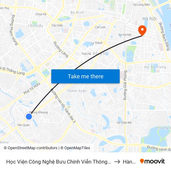 Học Viện Công Nghệ Bưu Chính Viễn Thông - Trần Phú (Hà Đông) to Hàng Bài map