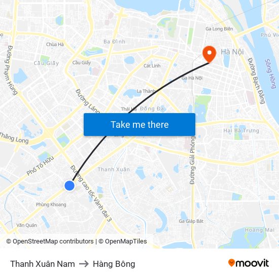 Thanh Xuân Nam to Hàng Bông map