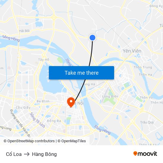 Cổ Loa to Hàng Bông map