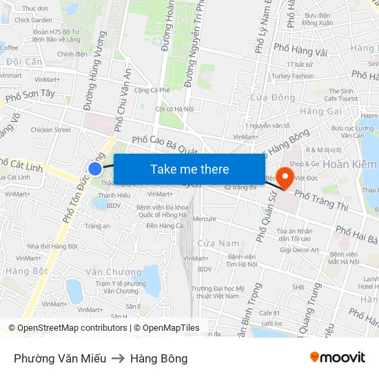 Phường Văn Miếu to Hàng Bông map