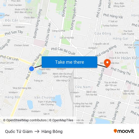 Quốc Tử Giám to Hàng Bông map