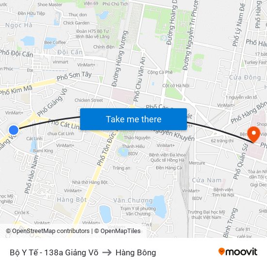 Bộ Y Tế - 138a Giảng Võ to Hàng Bông map