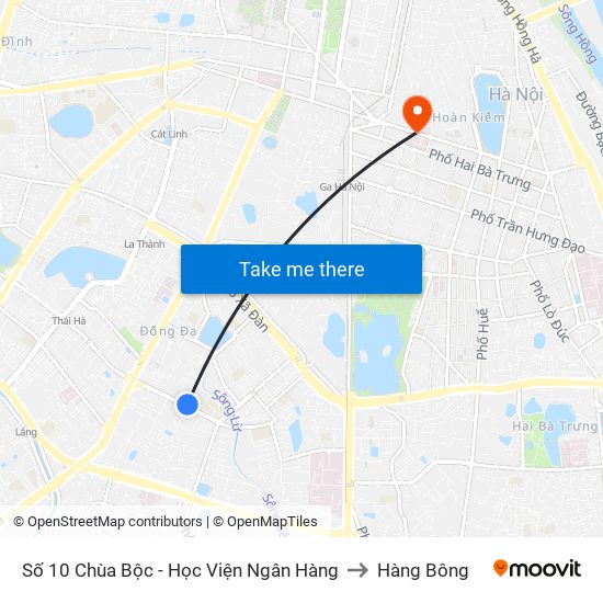 Số 10 Chùa Bộc - Học Viện Ngân Hàng to Hàng Bông map