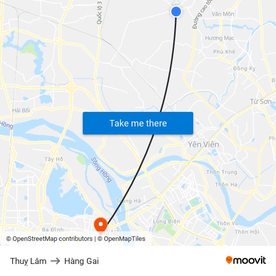 Thuỵ Lâm to Hàng Gai map