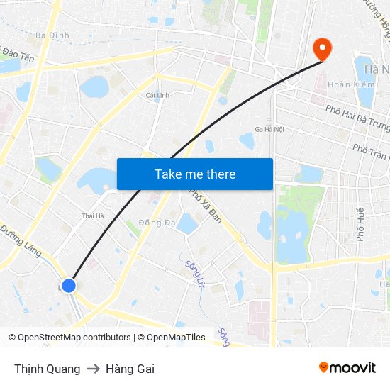 Thịnh Quang to Hàng Gai map