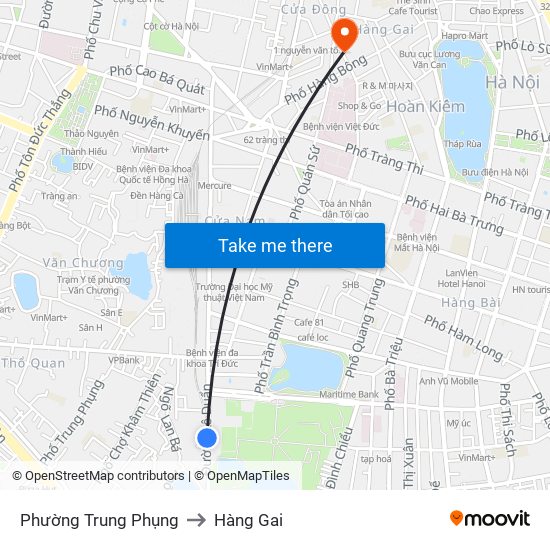 Phường Trung Phụng to Hàng Gai map