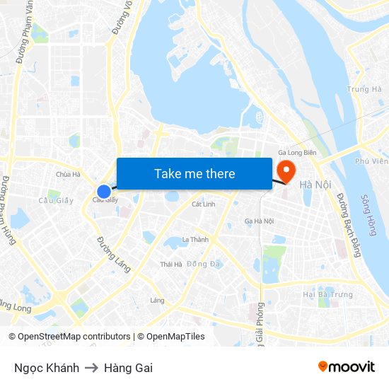 Ngọc Khánh to Hàng Gai map