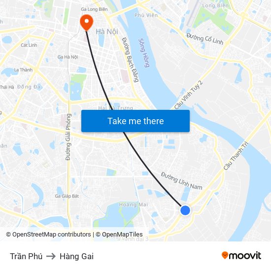 Trần Phú to Hàng Gai map